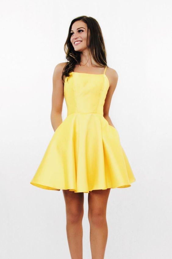 Short Yellow Dresses With Pockets Homecoming Dresses Dalia CD992