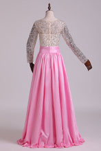 Load image into Gallery viewer, 2022 Prom Dresses V Neck Long Sleeves A Line With Beading Taffeta New