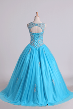 Load image into Gallery viewer, 2022 Scoop Quinceanera Dresses Open Back Beaded Bodice Tulle Lace Up