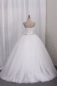 2024 New Wedding Dresses Tulle Ball Gown Sweetheart Ruched Bodice Lace Up Back