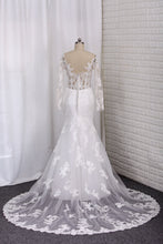 Load image into Gallery viewer, 2024 New Arrival Wedding Dresses Tulle Scoop Long Sleeves With Applique Mermaid
