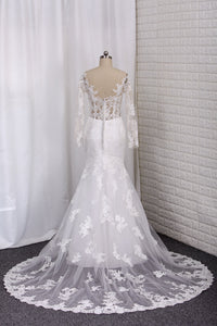 2024 New Arrival Wedding Dresses Tulle Scoop Long Sleeves With Applique Mermaid