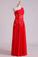 2022 Red One Shoulder A Line Prom Dresses With Applique & Ruffles Floor Length