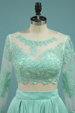 Load image into Gallery viewer, 2024 Prom Dresses A-Line Scoop Floor-Length Satin &amp; Lace Color Mint