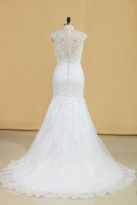 2022 Plus Size Mermaid Wedding Dresses V Neck With Beads And Applique Court Train Tulle