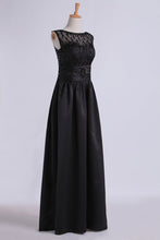 Load image into Gallery viewer, 2024 Prom Dresses Bateau A Line With Beaded Tulle Bodice Pick Up Long Satin Skirt