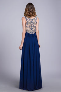 2024 Prom Dresses Scoop A Line Full Length Beaded Tulle Bodice With Chiffon Skirt Ready To Ship