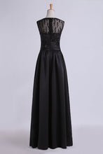 Load image into Gallery viewer, 2024 Prom Dresses Bateau A Line With Beaded Tulle Bodice Pick Up Long Satin Skirt