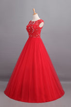 Load image into Gallery viewer, 2022 Prom Dresses A Line Scoop Long Tulle V Back Red