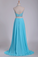 2022 Two Pieces Halter Beaded Bodice A Line Prom Dress Chiffon