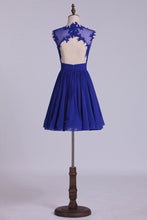 Load image into Gallery viewer, 2022 Homecoming Dresses Scoop Chiffon Dark Royal Blue Short