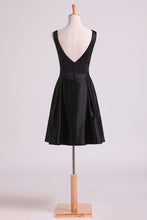 Load image into Gallery viewer, 2024 Black Bateau Open Back Evening Dresses Satin With Sash