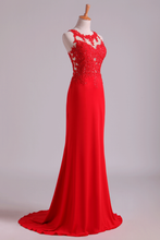 Load image into Gallery viewer, 2022 Popular Scoop Column Prom Dresses With Beading And Applique
