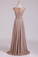 2024 Bateau A-Line Prom Dresses Chiffon Floor-Length With Beads And Applique