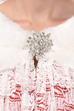 Load image into Gallery viewer, Pretty White Faux Fur &amp; Lace Wedding Wrap With Beading