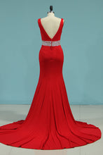 Load image into Gallery viewer, 2024 New Arrival Prom Dresses Mermaid V Neck Spandex Open Back