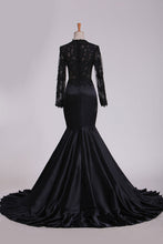 Load image into Gallery viewer, 2022 Evening Dresses Scoop Long Sleeve With Applique Mermaid Elastic Satin