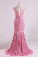 Load image into Gallery viewer, 2022 Mermaid Evening Dresses Bateau Tulle With Applique Sweep Train