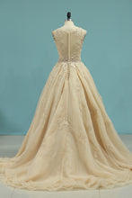 Load image into Gallery viewer, 2024 V Neck Wedding Dresses A Line Organza With Applique And Beads