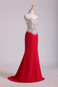 2024 Sweetheart Prom Dresses A Line Chiffon With Beading