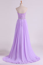 Load image into Gallery viewer, 2022 Sweetheart Beaded Bodice Prom Dresses Chiffon With Slit A Line