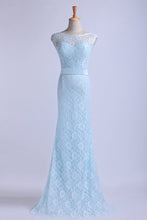 Load image into Gallery viewer, 2022 Bateau Prom Dresses Lace Sheath Floor Length With Sash