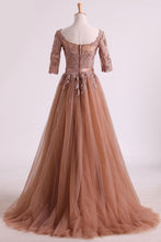 Load image into Gallery viewer, 2022 Mother Of The Bride Dresses A Line Bateau Tulle With Applique &amp; Sash Sweep Train