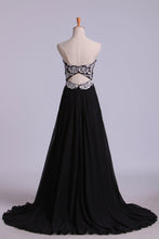 Load image into Gallery viewer, 2022 Fascinating Sweetheart A Line Floor Length Prom Dresses With Applique Chiffon