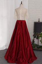 Load image into Gallery viewer, 2024 A Line Prom Dresses Scoop Beaded Bodice Short Sleeves Satin