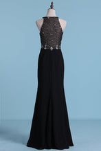 Load image into Gallery viewer, 2024 Mermaid Prom Dresses Scoop Chiffon With Beads And Slit Sweep Train