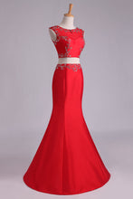 Load image into Gallery viewer, 2022 Prom Dresses Two Pieces Bateau Mermaid/Trumpet Beaded Floor-Length Tulle And Taffeta