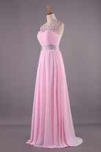Load image into Gallery viewer, 2024 Bateau Princess Sweep Train Prom Dresses Tulle And Chiffon Beaded
