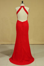 Load image into Gallery viewer, 2024 Red Plus Size Scoop Prom Dresses Floor Length Spandex With Beading And Ruffles