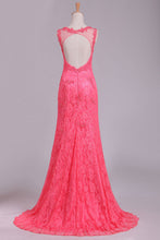 Load image into Gallery viewer, 2022 Sexy Open Back Scoop Mermaid Lace Prom Dresses Sweep Train