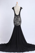 Load image into Gallery viewer, 2024 Prom Dresses Mermaid Open Back Sweep/Brush Train Chiffon&amp;Lace