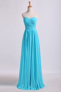 2022 Sweetheart Pleated&Fitted Bodice A Line Dress Full Length With Layered Chiffon Skirt