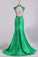 2022 High Neck Open Back Prom Dresses Taffeta With Beads And Applique Mermaid