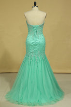 Load image into Gallery viewer, 2022 Plus Size Sweetheart Prom Dresses Mermaid/Trumpet Floor Length Beaded Bodice Tulle