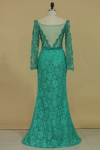 Load image into Gallery viewer, 2022 Off The Shoulder Prom Dresses Mermaid Lace With Sash And Beads Long Sleeves