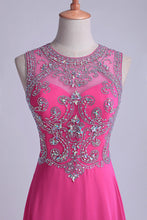 Load image into Gallery viewer, 2024 Scoop A-Line Chiffon&amp;Tulle Floor-Length Prom Dresses With Beads Color Fuchsia