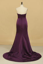 Load image into Gallery viewer, 2022 Satin Mermaid Sweetheart Evening Dresses Sweep Train