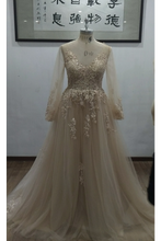 Load image into Gallery viewer, Princess Long Sleeves Lace Appliques V Neck Tulle Wedding Dresses, Beach Wedding Gowns