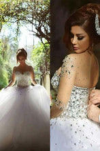 Load image into Gallery viewer, 2022 Scoop Wedding Dresses A Line With Beading Floor-Length Tulle