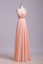 Load image into Gallery viewer, Best Selling Prom Dresses A-Line V-Neck Floor-Length Chiffon Zipper Back