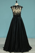 Load image into Gallery viewer, 2024 A Line Scoop Satin With Applique And Beads Prom Dresses