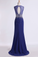 2022 Prom Dresses Scoop Sheath Beaded Tulle Bodice With Long Chiffon Skirt