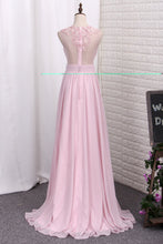 Load image into Gallery viewer, 2024 A Line Prom Dresses Chiffon Scoop With Ruffles And Applique