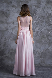 2024 Sexy Prom Dresses Scoop Neckline Princess Floor Length Chiffon Beaded Bodice
