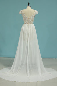 2024 Beach Wedding Dresses A-Line V-Neck Chiffon Full Beaded Top